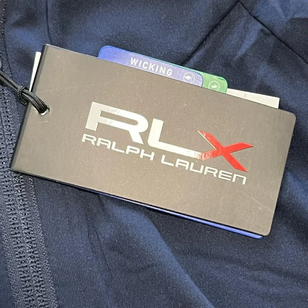 RLX Ralph Lauren Sweater Mens Medium Navy Red Quarter Zip Golf Pullover Wicking